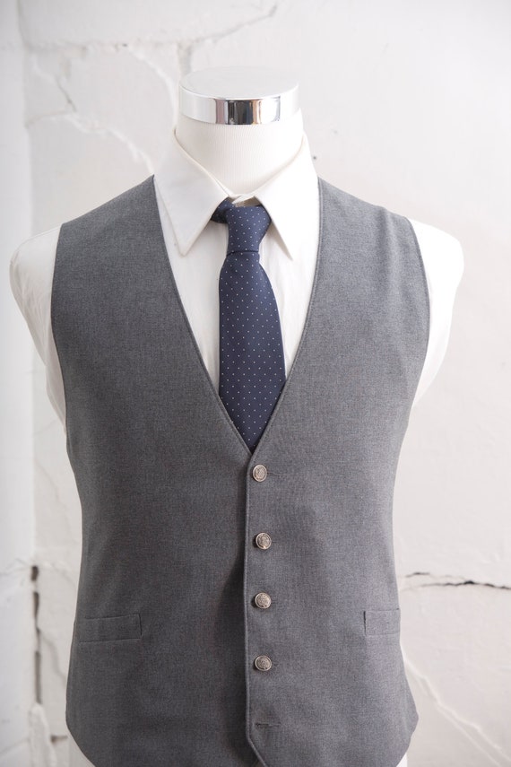 Size 46 Suit Vest / Vintage Light Blue Gray Waist… - image 2