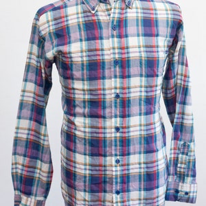 Men&#39;s Shirt / Vintage Casual Plaid Button-Down Shirt / Size Small