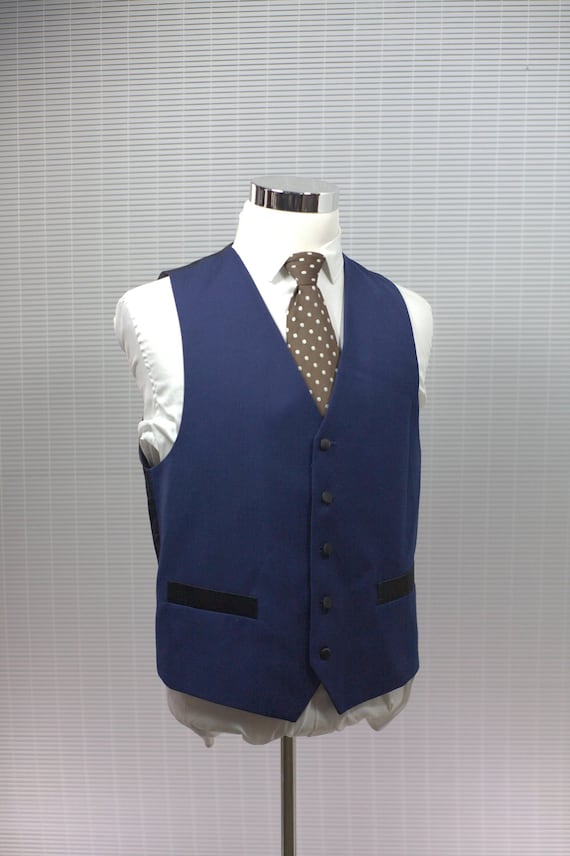Men's Suit Vest / XL / Vintage Navy Waistcoat / Si