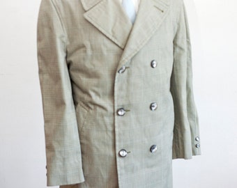 Men's Coat / Vintage Green Overcoat / Double-Breasted Glen Plaid Jacket / Size 40