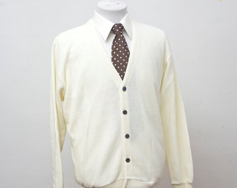 Men's Sweater / Vintage Pale Yellow Cardigan by Arrow /Size XL