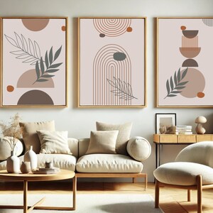 Boho Abstract Wall Art Prints, Boho Wall Decor, Set of 3 Wall Prints, Scandi, Mid Century, Black, Beige, Green, Terracotta, Boho Wall Art