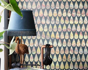 Bunte Wellen Wallpaper Teardrops | Retro geometrisches Teardrop-Muster (Peel and Stick oder Vinyl)