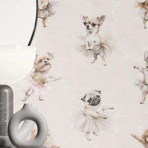 Cute Dogs Peel and Stick Wallpaper - Pink Adorable Ballerina