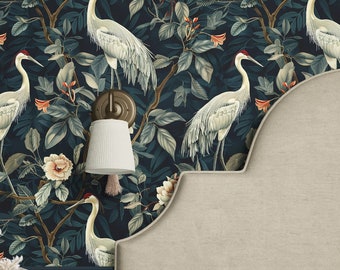 Cranes in Moonlight Wallpaper: Modern Peel & Stick Wall Mural