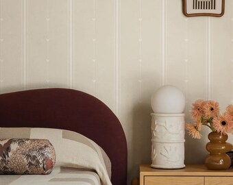 Butterflies Flutter Stripes Wallpaper | Alabaster Beige White (Removable Peel and Stick or Vinyl)