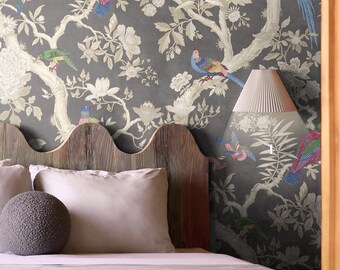Artemis Birds Chinoiserie Tapete - Hellgrau (ablösbar oder haftbar)