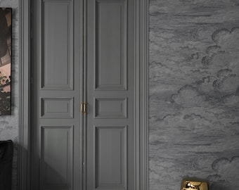 Anthrazit Wolken Tapete, Nimbus Reverie Wandbild, Vintage Gravierte Himmel Tapete, Abnehmbar und Vinyl