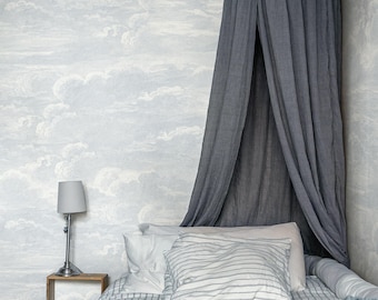 Blau Grau Wolken Tapete, Nimbus Reverie Wandbild, Vintage Gravierte Himmel Tapete, Entfernbar und Vinyl