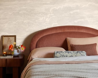 Beige Wolken-Tapete, Nimbus-Reverie-Wandbild, Vintage-Gravierte-Himmel-Tapete, abnehmbar und Vinyl