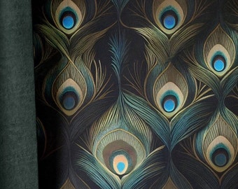 Dark Green Blue Peacock Feather Wallpaper: Elegant Green Bird Mural, Removable and Vinyl