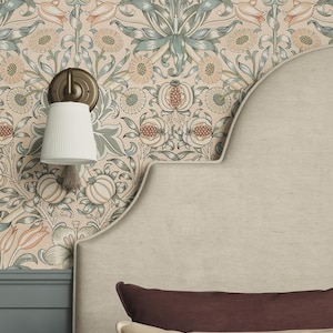 Lily & Pomegranate Botanical Wallpaper, Soft Pastel Floral, Retro Romantic Vintage, Removable or Vinyl custom wall mural