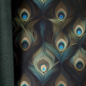 Peacock Plume Wallpaper, feathers print, removable or vinyl custom wall murals