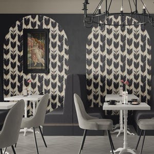 Elegant Feathers Arch Wallpaper – Noir & Cream Art Deco Accent | Self Adhesive Art Deco Mural | Bedroom decor | Headboard Sticker