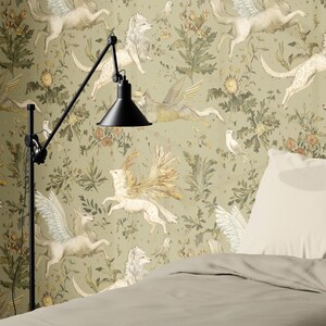 Mythical Creatures Botanicals Wallpaper | light background , secret garden, magical, removable or vinyl custom wall murals