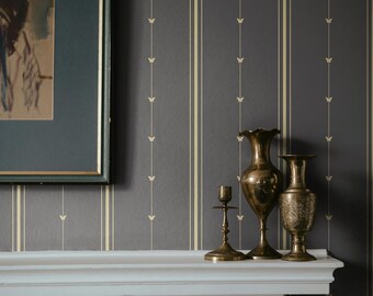 Butterflies Flutter Stripes Wallpaper | Charcoal (Removable Peel and Stick or Vinyl)
