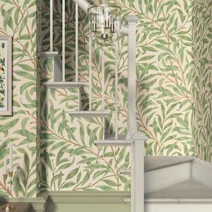 Retro Green Leaves Wallpaper, William Morris Peel & Stick Removable