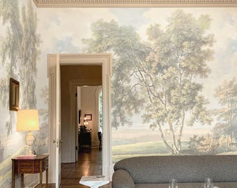 Vintage Grove Wandbild Tapete - Antike Limewash Landschaftswandkunst, abnehmbar und Vinyl