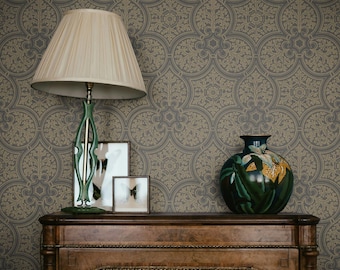 Gold Damask Peel and Stick Wallpaper, Baroque Textile Decor