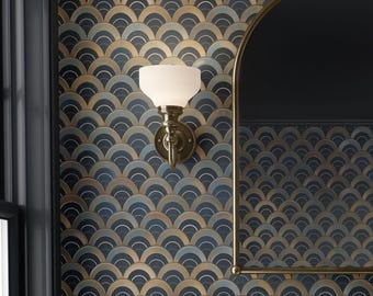 Art Deco Wallpaper: Midnight Blue Stone (Removable Peel and Stick or Vinyl)