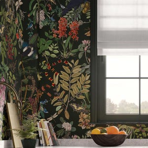 Dark Botanical Jungle Wallpaper - Nature-Inspired Mural with Snakes, Birds, and Exotic Plants - Dark Forest Green Peel and Stick Wall Art