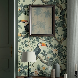 Tropical Toucans Wallpaper - Peel & stick removable or vinyl wall murals, Stylish chic custom wallpaper