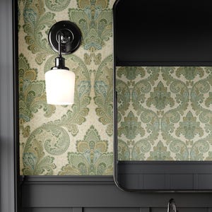 Vintage Damask Wallpaper -Beige, Blue, Green, Cream Elegance Victorian Peel and Stick