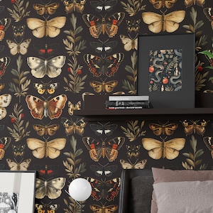 Dark Botanical Butterflies Wallpaper
