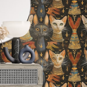 Cats Egyptia Wallpaper - Peel & Stick removable or vinyl wall murals, Stylish modern custom wallpaper