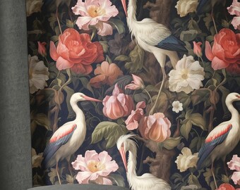Crane Garden Wallpaper Mural: Japanese Bird & Blossom Design