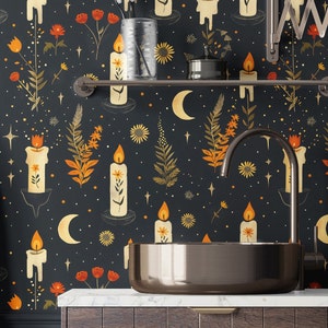 Moon Witch Candles Wallpaper - Magical removable or vinyl wall murals, Stylish modern custom wallpaper