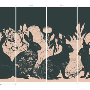 Gothic Bunnies Mural | Dark Forest Green | Peel and Stick or Vinyl