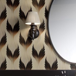 Elegant Heart Feather Wallpaper - Black and Beige Cream Romantic Wall Decor