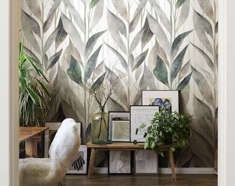 Tapete Wandbild Botanisches Blatt – Aufgehendes Grünes Laub (Abziehen und Aufkleben oder Vinyl)
