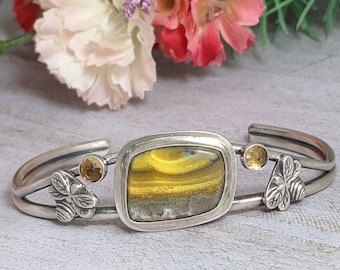 Bee Lovers Delight Bumblebee Jasper and Citrine Sterling Silver Cuff Bracelet One of a Kind