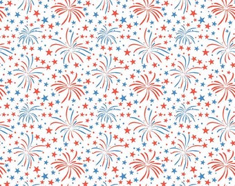 Firecracker Fireworks White by My Mind's Eye for Riley Blake Designs