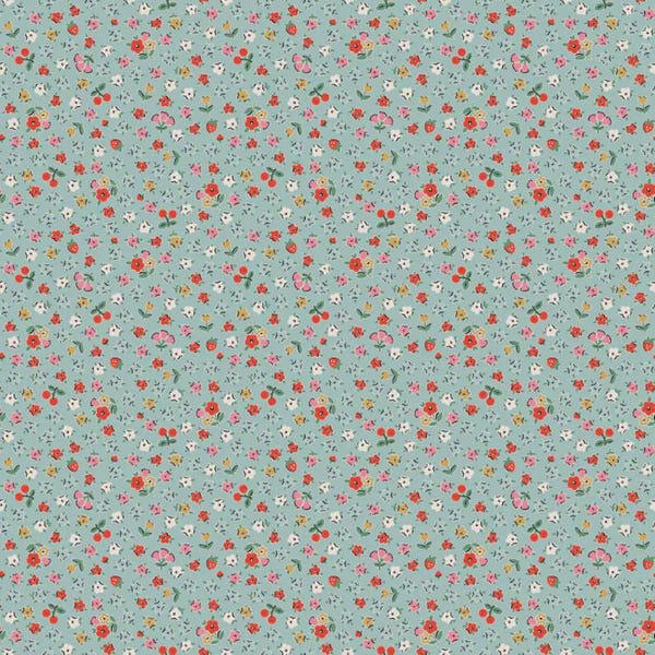 Home Sweet Home Bitty Blossoms Blue By Elea Lutz for Poppie Cotton