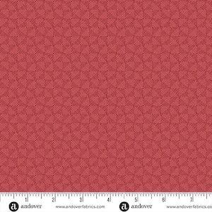 May include: Red fabric with a repeating geometric pattern of diamond shapes. The diamonds are formed by thin, diagonal lines, creating a textured appearance. The fabric is a solid color, with a consistent tone throughout.