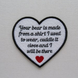 2-4 WEEKS TURN AROUND Sew On 3.5  Inch Heart-Your Bear Is Made - Text Colors - Personalized -Twill Cotton Fabric or Felt