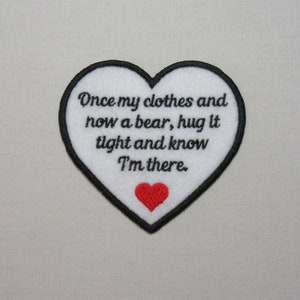 2-4 WEEKS TURN AROUND Sew On 3.5 Inch Heart-Once My Clothes Now A Bear-Color Text-Personalized- Twill Cotton Fabric or Felt