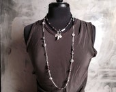 Freshwater grey pearls labradorite and silver linked beaded necklace.