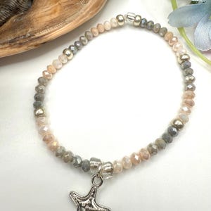 Starfish Charm Beaded Bracelet, Beach Stack