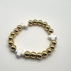 Gold Filled Beaded Stretch Bracelet with Cross Beads,