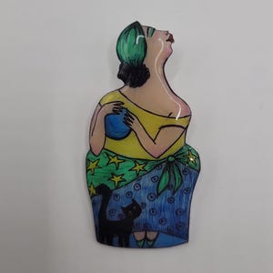 Halloween Fortune Teller Witch Cat Handmade Brooch Pin OOAK
