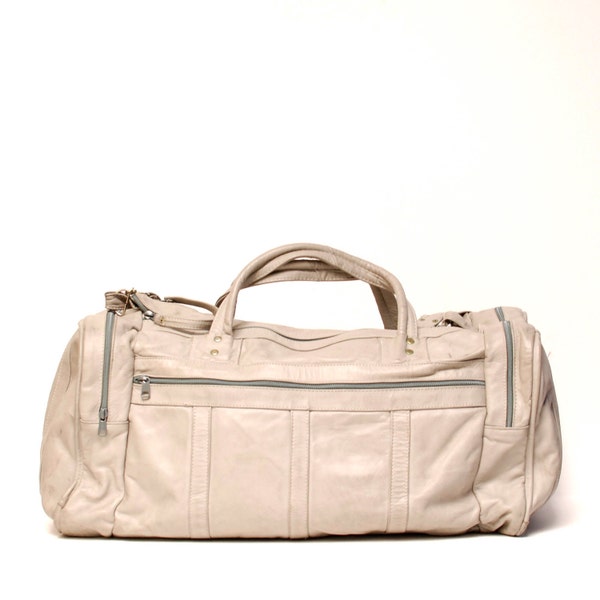 creamy white LEATHER 80s DUFFLE travel overnight X LARGE bag