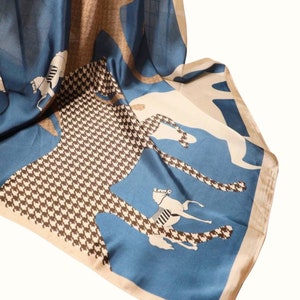 Caroline || Luxury faux silk scarf || Fashion scarf || Hair scarf || Horse checkered scarf || Old money accessories || Elegant Accessories