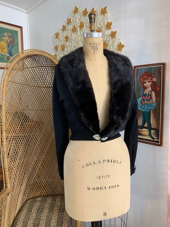 Cashmere Cardigan Vintage mink collar cashmere car