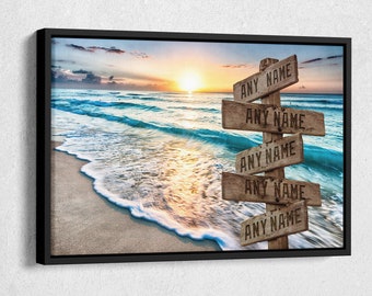 Custom Family Street Sign Canvas with Names, Gift for Family with Kids, Family Wall Decor, New Parents Gift, Home Decor,  Beach, Ocean