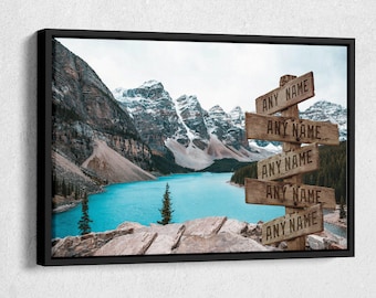 Custom Family Street Sign Canvas with Names, Gift for Family with Kids, Family Wall Decor, New Parents Gift, Home Decor, Lake Mountains