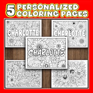 Personalized coloring 5 pages. Printable Customized Name Coloring Pages for Adults and Kids. Custom Name Printable for Kids & Adults.